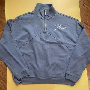 Rhude stand-collar half-zip embroidered logo matte blue sweatshirt